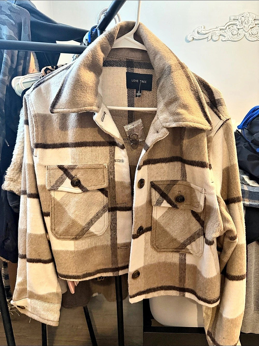 Love Tree Plaid Jacket in Brown & Cream Size Medium Like New